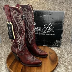 Dan Post Marika Leather Women Size 8.5M Western Boot Red Studded Zipper DP4319